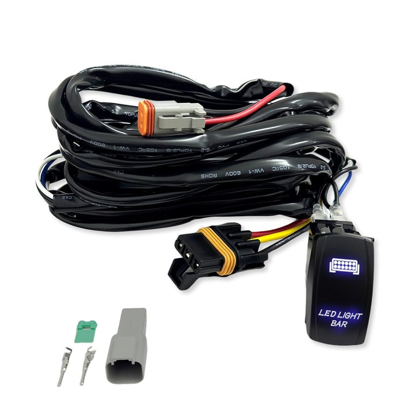 Solvrex UTV Light Bar Wiring Harness with Plug & Play Pulse Busbar Connector DT Plug Compatible with Polaris Ranger RZR General, 14AWG 1 Lead Rocker On Off Switch - Image 1